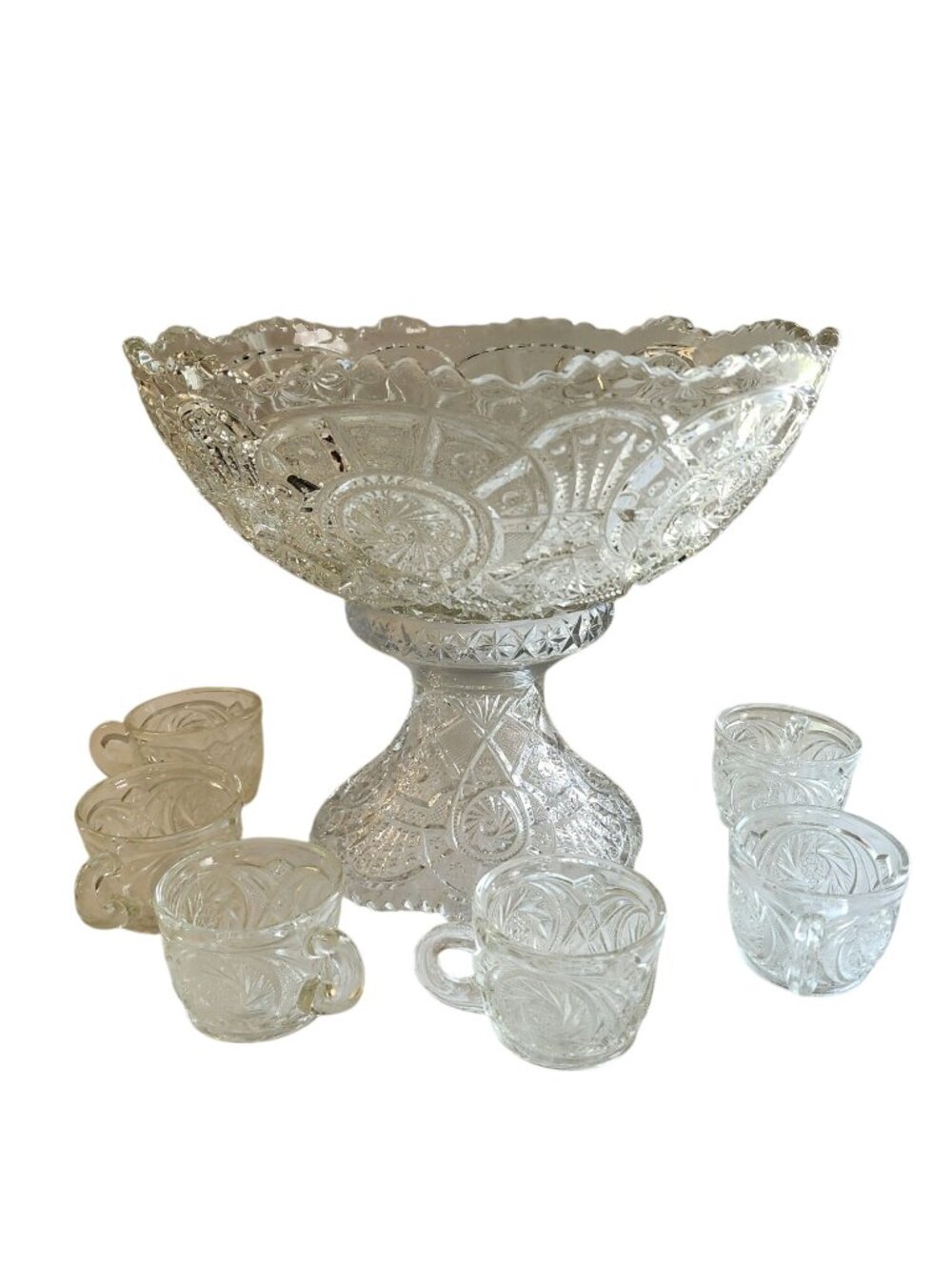 Vintage Imperial Glass "Broken Arches" Punch Bowl 6 cups 1914